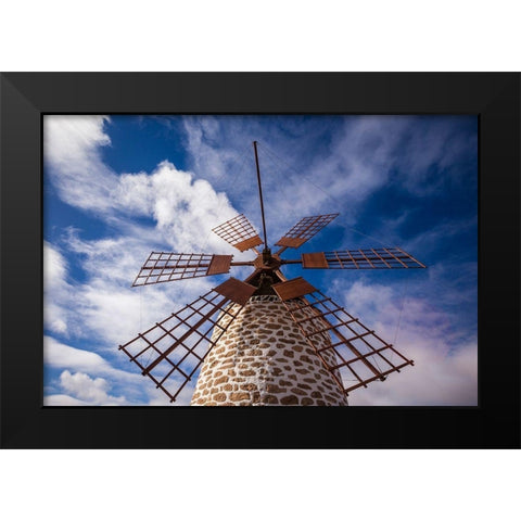 Canary Islands-Fuerteventura Island-Tindaya-traditional island windmill Black Modern Wood Framed Art Print by Bibikow, Walter
