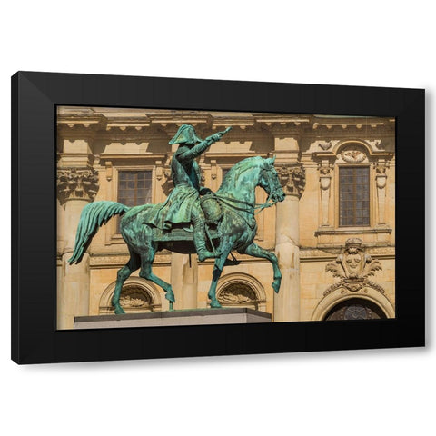 Sweden-Stockholm-Gamla Stan-Old Town-Royal Palace-statue of King Carl Johan XIV Black Modern Wood Framed Art Print with Double Matting by Bibikow, Walter