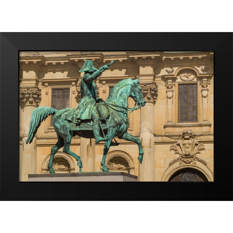 Sweden-Stockholm-Gamla Stan-Old Town-Royal Palace-statue of King Carl Johan XIV Black Modern Wood Framed Art Print by Bibikow, Walter