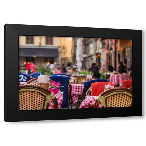 Sweden-Stockholm-Gamla Stan-Old Town-cafe tables Black Modern Wood Framed Art Print by Bibikow, Walter