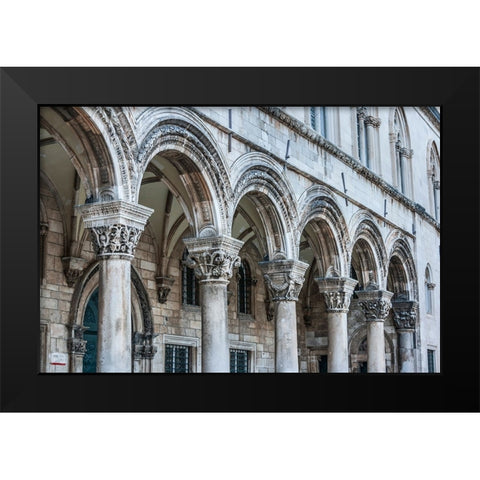 Dubrovnik-Croatia-Ornate columns at Sponza Palace Black Modern Wood Framed Art Print by Haseltine, Tom