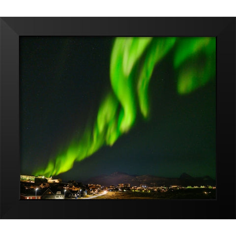 Northern lights over Nuuk. - Greenland- Danish Territory Black Modern Wood Framed Art Print by Zwick, Martin