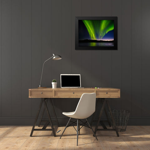 Northern lights over Angmagssalik Fjord-Greenland- Danish Territory Black Modern Wood Framed Art Print by Zwick, Martin