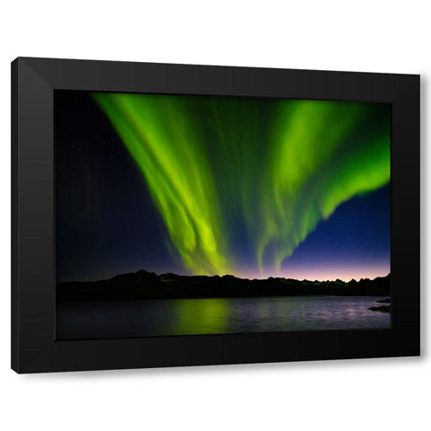 Northern lights over Angmagssalik Fjord-Greenland- Danish Territory Black Modern Wood Framed Art Print by Zwick, Martin