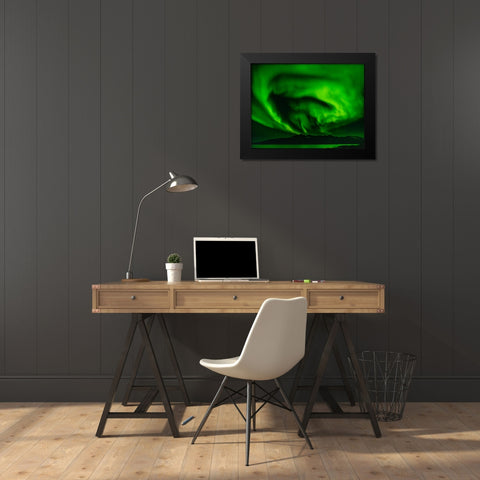 Northern lights over Angmagssalik Fjord-Greenland- Danish Territory Black Modern Wood Framed Art Print by Zwick, Martin