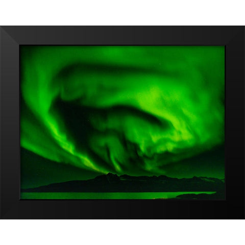 Northern lights over Angmagssalik Fjord-Greenland- Danish Territory Black Modern Wood Framed Art Print by Zwick, Martin