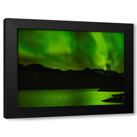 Northern lights over Angmagssalik Fjord-Greenland- Danish Territory Black Modern Wood Framed Art Print by Zwick, Martin