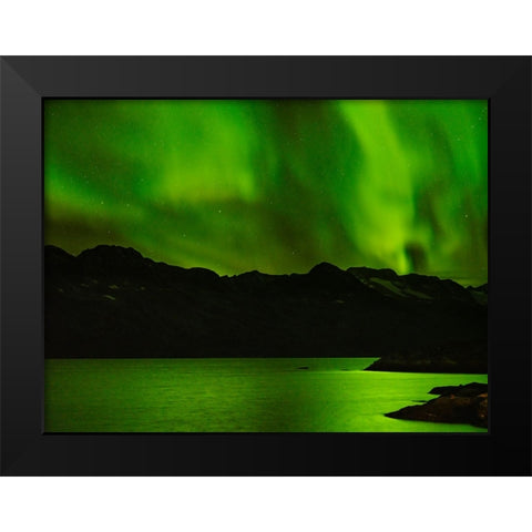 Northern lights over Angmagssalik Fjord-Greenland- Danish Territory Black Modern Wood Framed Art Print by Zwick, Martin