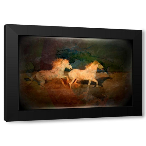 Artistic conception of running horses Black Modern Wood Framed Art Print with Double Matting by Zuckerman, Jim