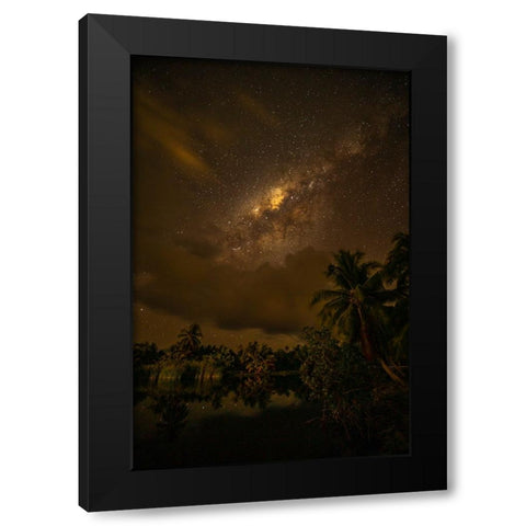 French Polynesia- Tahaa. Palm trees and night sky with Milky Way. Black Modern Wood Framed Art Print by Jaynes Gallery