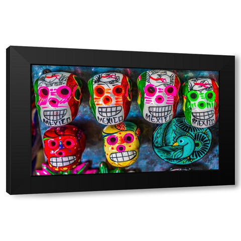 Colorful Mexican magnets-Day of the Dead handicrafts-Los Cabos-Cabo San Lucas-Mexico Black Modern Wood Framed Art Print by Perry, William