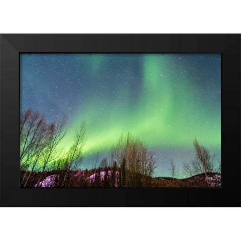 Alaska-Fairbanks Aurora borealis over mountain landscape Black Modern Wood Framed Art Print by Jaynes Gallery