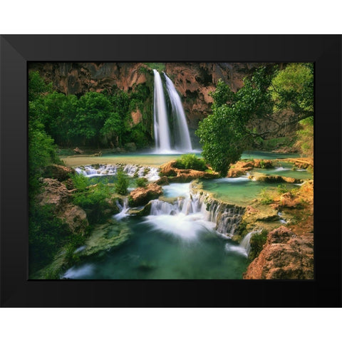 Havasu Falls at the bottom of the Grand Canyon in Arizona Black Modern Wood Framed Art Print by SMO