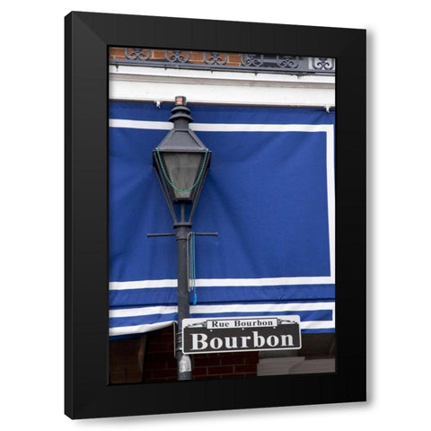 Louisiana, New Orleans Bourbon Street lamppost Black Modern Wood Framed Art Print with Double Matting by Kaveney, Wendy