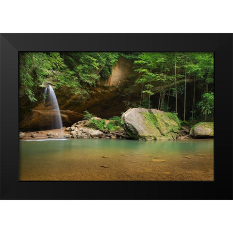 Old Mans Cave Lower Falls-Hocking Hills State Park-Ohio Black Modern Wood Framed Art Print by Majchrowicz, Alan