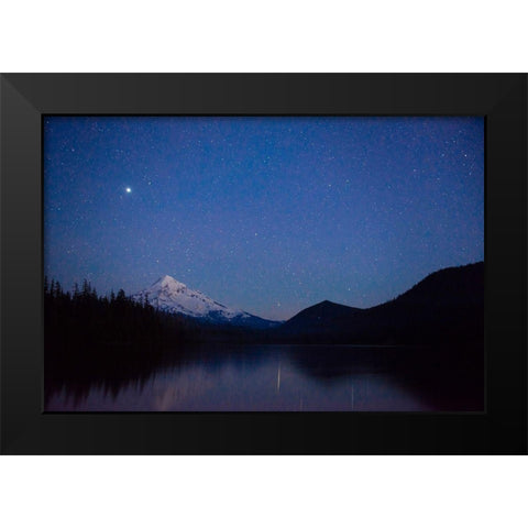 Mt Hood reflecting into Lost Lake in the evening Hood National Forest-Oregon Black Modern Wood Framed Art Print by Probst, Greg