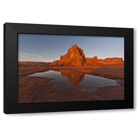 UT, Arches NP, Rock formation reflect in puddle Black Modern Wood Framed Art Print by Illg, Cathy and Gordon