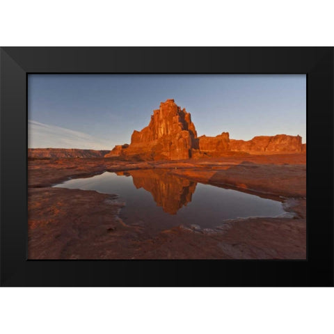 UT, Arches NP, Rock formation reflect in puddle Black Modern Wood Framed Art Print by Illg, Cathy and Gordon