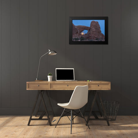 UT, Arches NP South Window arch and full moon Black Modern Wood Framed Art Print by Illg, Cathy and Gordon