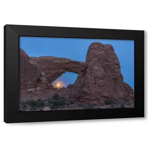 UT, Arches NP South Window arch and full moon Black Modern Wood Framed Art Print with Double Matting by Illg, Cathy and Gordon