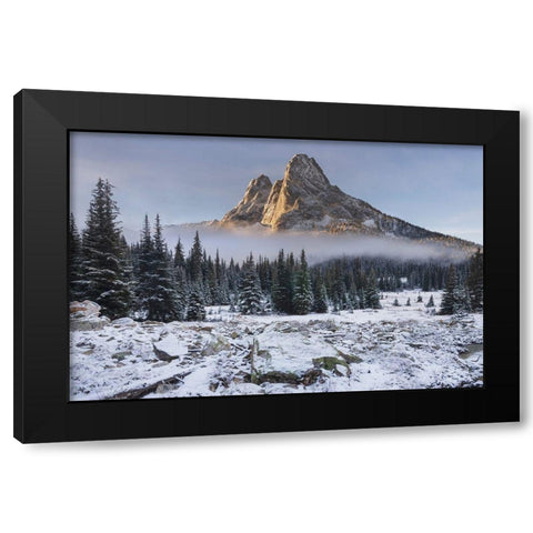 Fresh autumn snow on Liberty Bell Mountain and meadows of Washington State Pass Black Modern Wood Framed Art Print with Double Matting by Majchrowicz, Alan