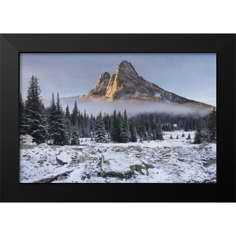 Fresh autumn snow on Liberty Bell Mountain and meadows of Washington State Pass Black Modern Wood Framed Art Print by Majchrowicz, Alan