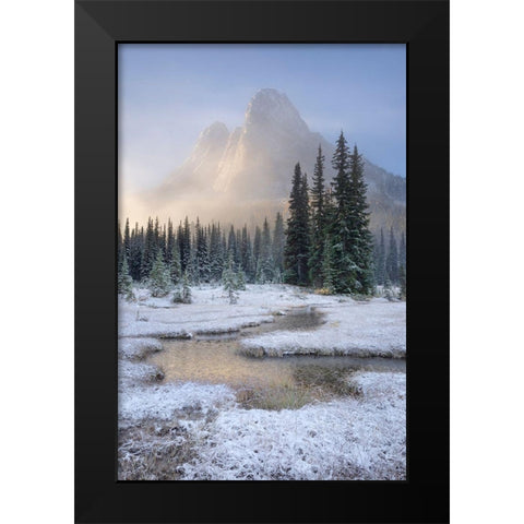 Fresh autumn snow on Liberty Bell Mountain and meadows of Washington State Pass Black Modern Wood Framed Art Print by Majchrowicz, Alan