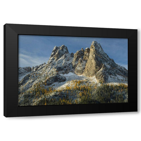 Liberty Bell Mountain and Early Winters Spires seen from Washington State Pass Overlook Black Modern Wood Framed Art Print with Double Matting by Majchrowicz, Alan