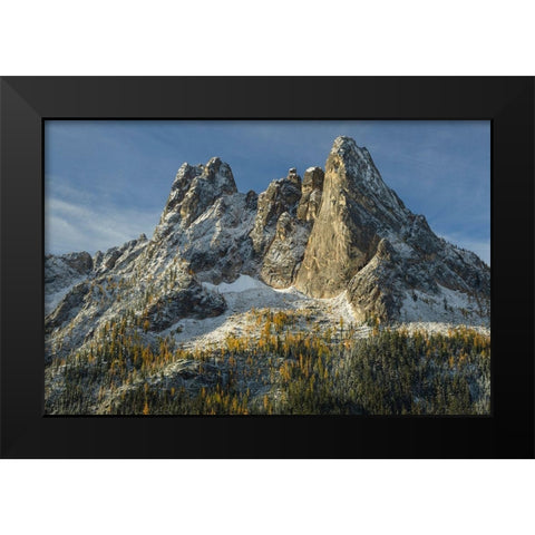 Liberty Bell Mountain and Early Winters Spires seen from Washington State Pass Overlook Black Modern Wood Framed Art Print by Majchrowicz, Alan