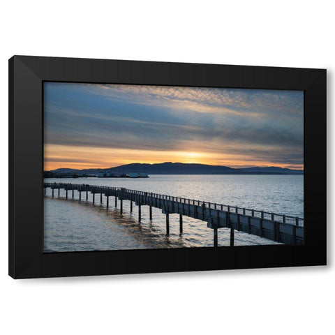 Taylor Dock Boardwalk at sunset-Boulevard Park-Bellingham-Washington State Black Modern Wood Framed Art Print with Double Matting by Majchrowicz, Alan