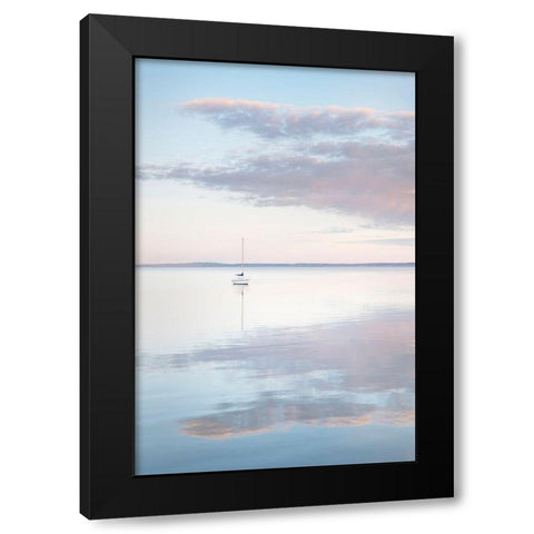 Sailboat and morning clouds reflected in calm waters of Bellingham Bay-Washington State Black Modern Wood Framed Art Print with Double Matting by Majchrowicz, Alan