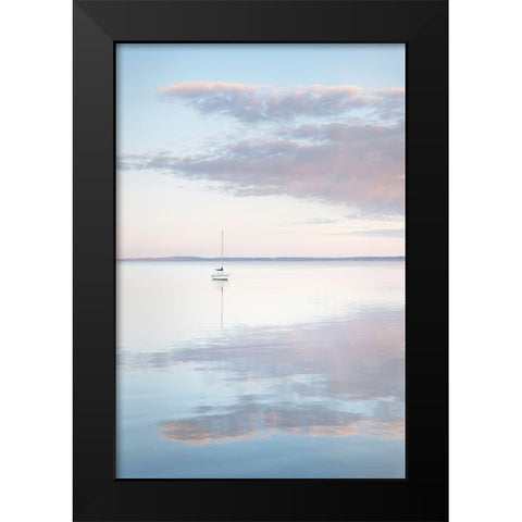 Sailboat and morning clouds reflected in calm waters of Bellingham Bay-Washington State Black Modern Wood Framed Art Print by Majchrowicz, Alan