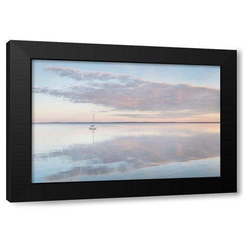 Sailboat and morning clouds reflected in calm waters of Bellingham Bay-Washington State Black Modern Wood Framed Art Print with Double Matting by Majchrowicz, Alan