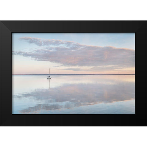 Sailboat and morning clouds reflected in calm waters of Bellingham Bay-Washington State Black Modern Wood Framed Art Print by Majchrowicz, Alan