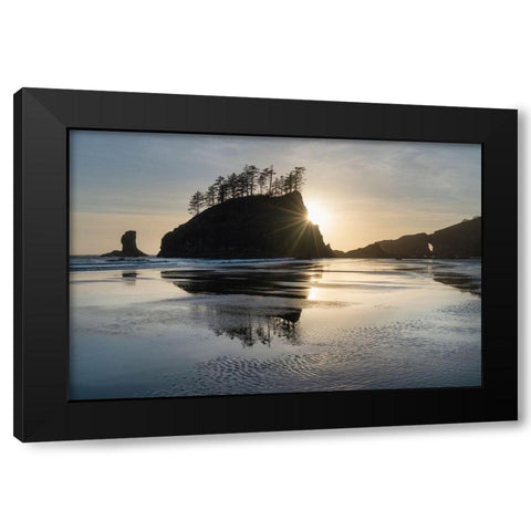 Sunset at Second Beach during low tide-Olympic National Park-Washington State Black Modern Wood Framed Art Print with Double Matting by Majchrowicz, Alan