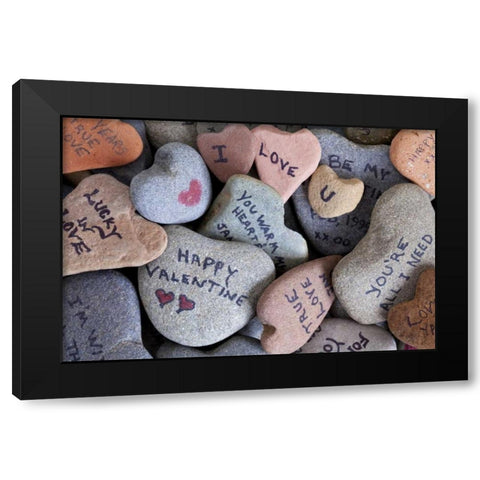 WA, Heart Rock collection with Valentine sayings Black Modern Wood Framed Art Print with Double Matting by Paulson, Don