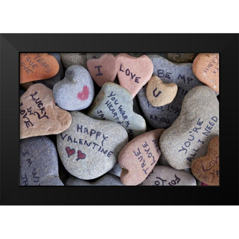 WA, Heart Rock collection with Valentine sayings Black Modern Wood Framed Art Print by Paulson, Don