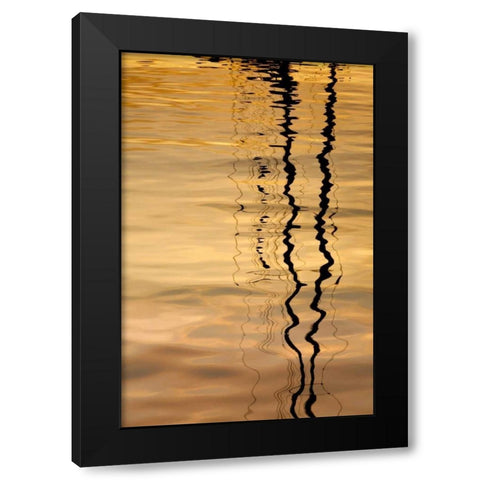 Washington Sailboat mast reflection at sunset Black Modern Wood Framed Art Print by Paulson, Don