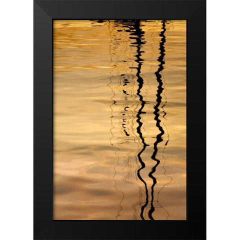 Washington Sailboat mast reflection at sunset Black Modern Wood Framed Art Print by Paulson, Don