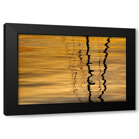 Washington Sailboat mast reflection at sunset Black Modern Wood Framed Art Print with Double Matting by Paulson, Don