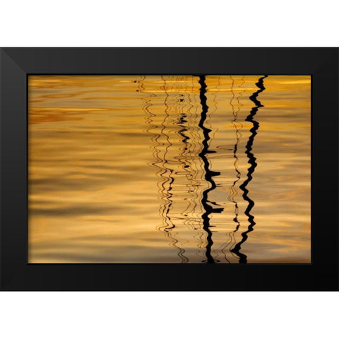 Washington Sailboat mast reflection at sunset Black Modern Wood Framed Art Print by Paulson, Don