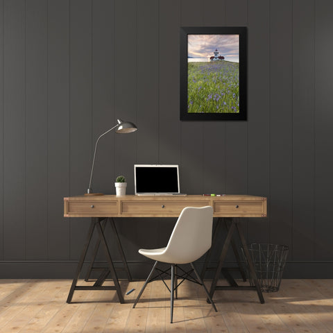 Washington Sunset on Patos Island Lighthouse Black Modern Wood Framed Art Print by Paulson, Don