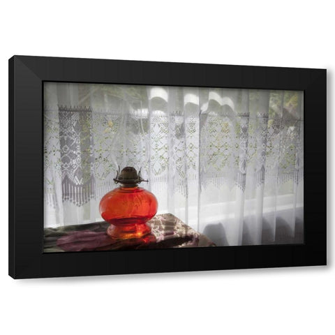 WA, San Juans Lamp and widow of a School house Black Modern Wood Framed Art Print with Double Matting by Paulson, Don