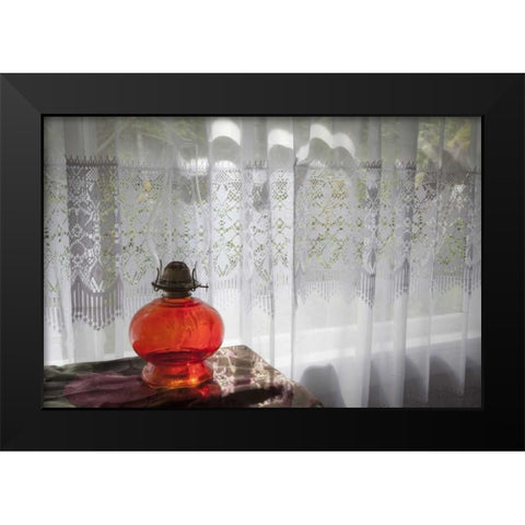 WA, San Juans Lamp and widow of a School house Black Modern Wood Framed Art Print by Paulson, Don