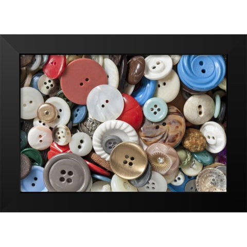 WA, Seabeck Assortment of buttons for mending Black Modern Wood Framed Art Print by Paulson, Don