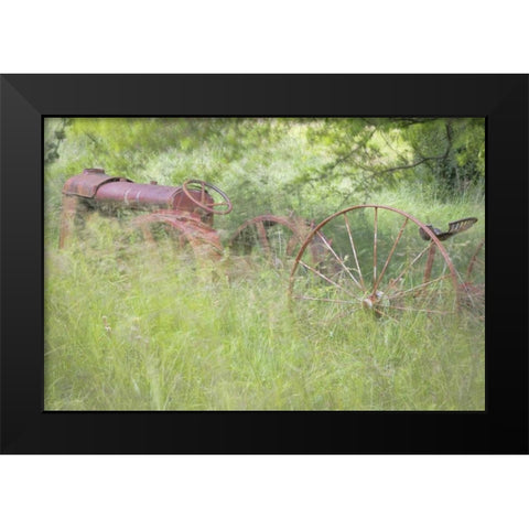 WA, Seabeck Rusty old tractor in grasses Black Modern Wood Framed Art Print by Paulson, Don