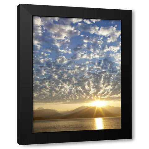 WA, Seabeck, Olympic Mts Sunset over Hood Canal Black Modern Wood Framed Art Print with Double Matting by Paulson, Don