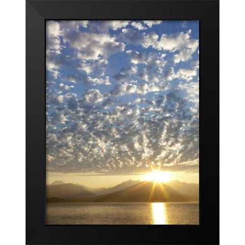 WA, Seabeck, Olympic Mts Sunset over Hood Canal Black Modern Wood Framed Art Print by Paulson, Don