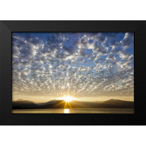 WA, Seabeck, Olympic Mts Sunset over Hood Canal Black Modern Wood Framed Art Print by Paulson, Don