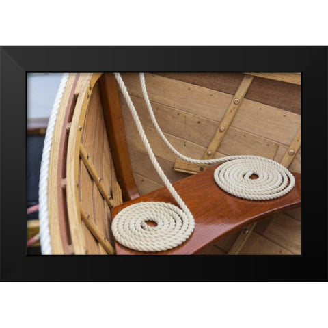 WA, Bainbridge Island, Coiled line in wooden boat Black Modern Wood Framed Art Print by Paulson, Don